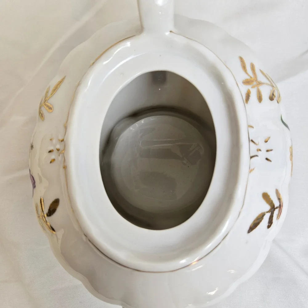 Musical Teapot Made in Japan Floral Bouquet Design Gold Trim Porcelain Vintage